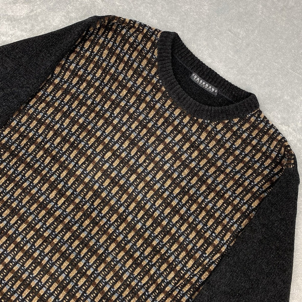 Vintage Consensus Sweater Mens Size L Textured Chenille Grandpa‎ Pullover Skater